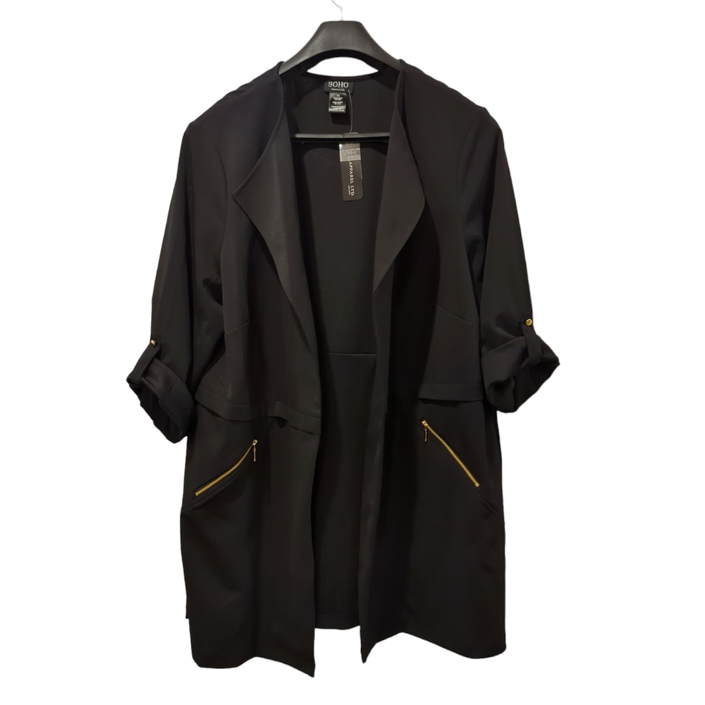SOHO Apparel Black Blazer Open Front Top Jacket 3/4 Sleeve Plus Sixe 3X Flowy